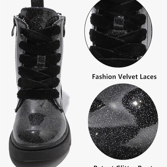 Girls Sparkly Black Combat Boots, size 2 - Picture 16 of 16